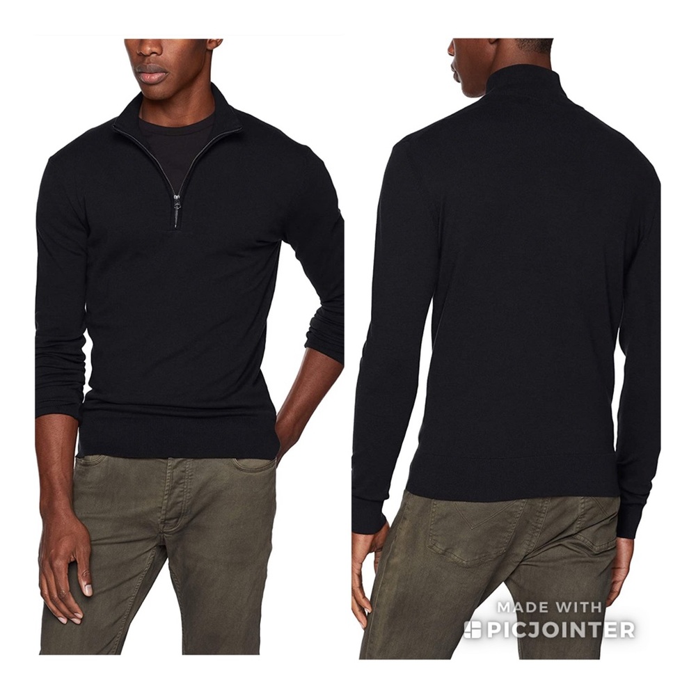 French Connection LS Stretch Cotton Sweater S Black NWT
